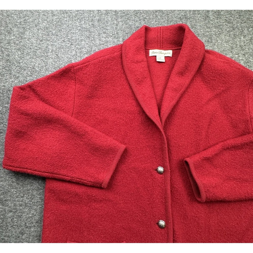 Norm Thompson Womens Sz XL 100% Wool Red Pocket Lapel‎ Button Up Cardigan
